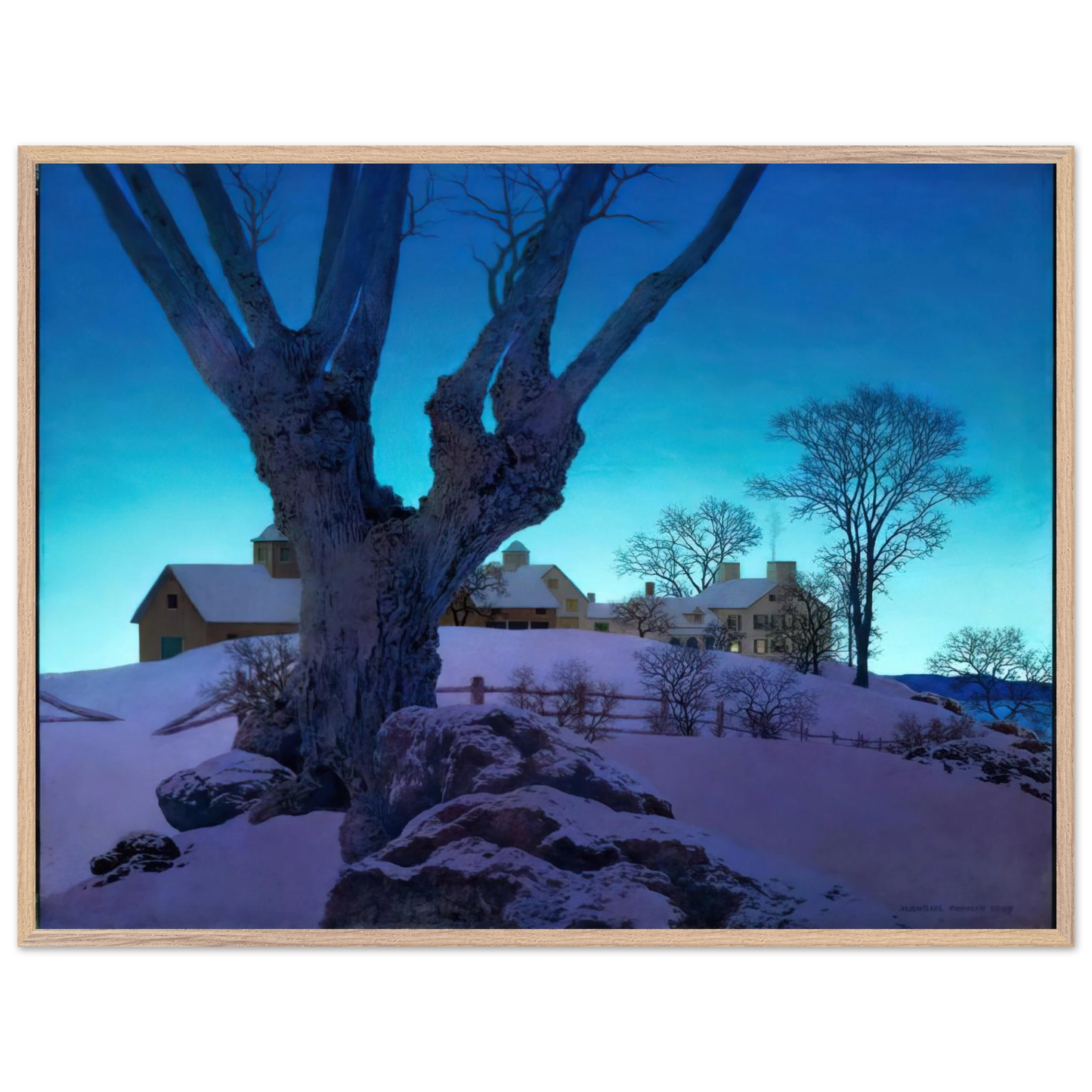 Maxfield Parrish - Hill Top Farm, Winter Wall Art - 60x80 cm / 24x32 inches - Premium Wooden Framed Poster With Fine Art Paper-canvas - Black frame