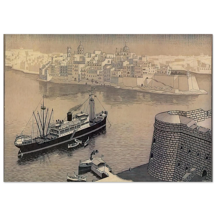 MC Escher - SENGELA MALTA Wall Art - 30x40 cm / 12x16 inches - Premium Wooden Framed Poster With Fine Art Paper - White frame