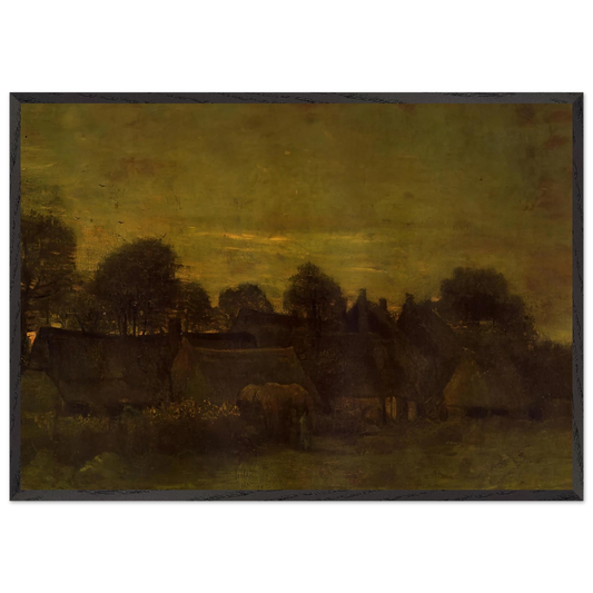 Village at sunset - Vincent van Gogh 70x100 cm / 28x40 inches Framed Art Print – Black Wooden Frame