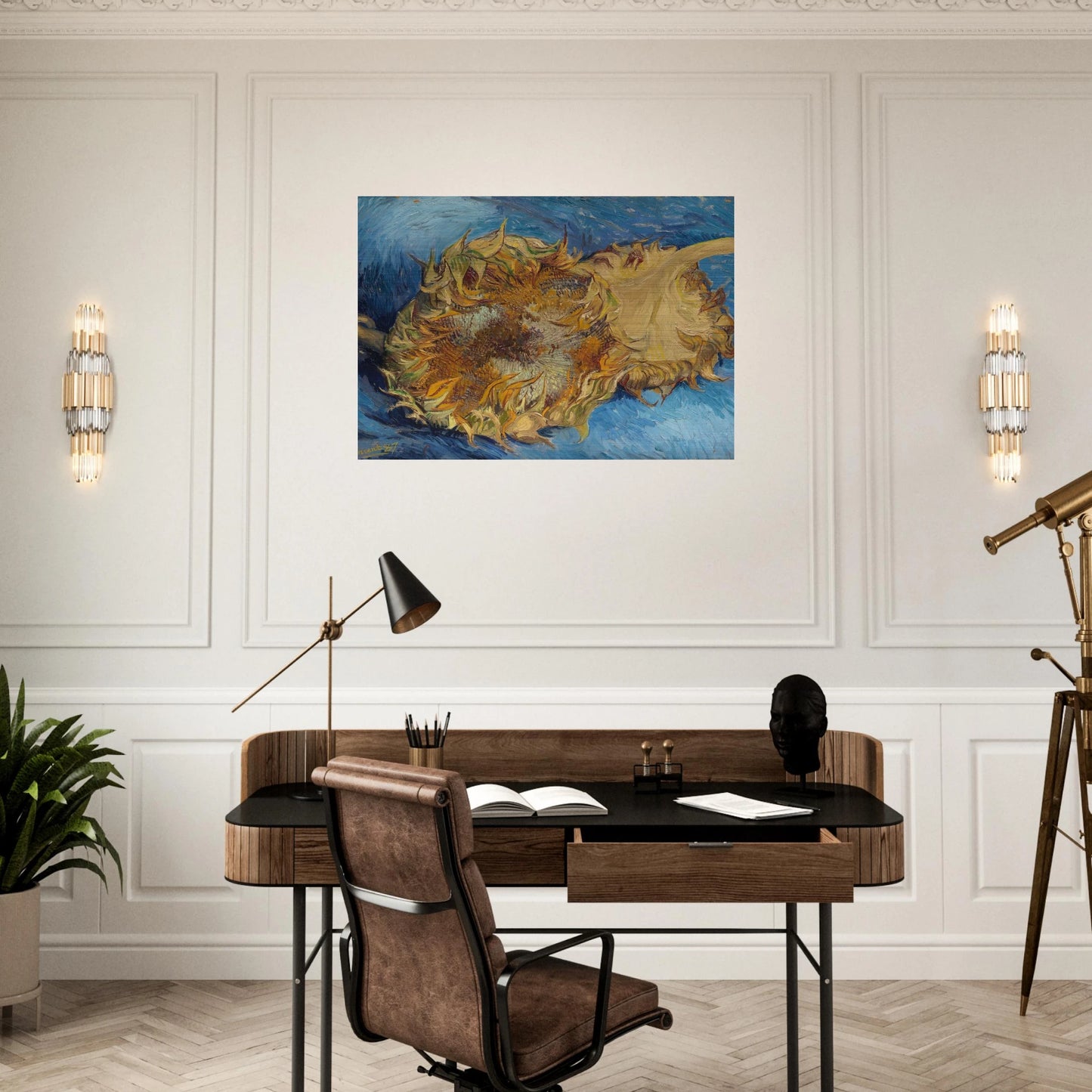 Still Life with Two Sunflowers - Vincent van Gogh Brushed Aluminum Print - 70x100 cm / 28x40 inches | Vincent van Gogh Aluminum Print | Vincent van Gogh Prints