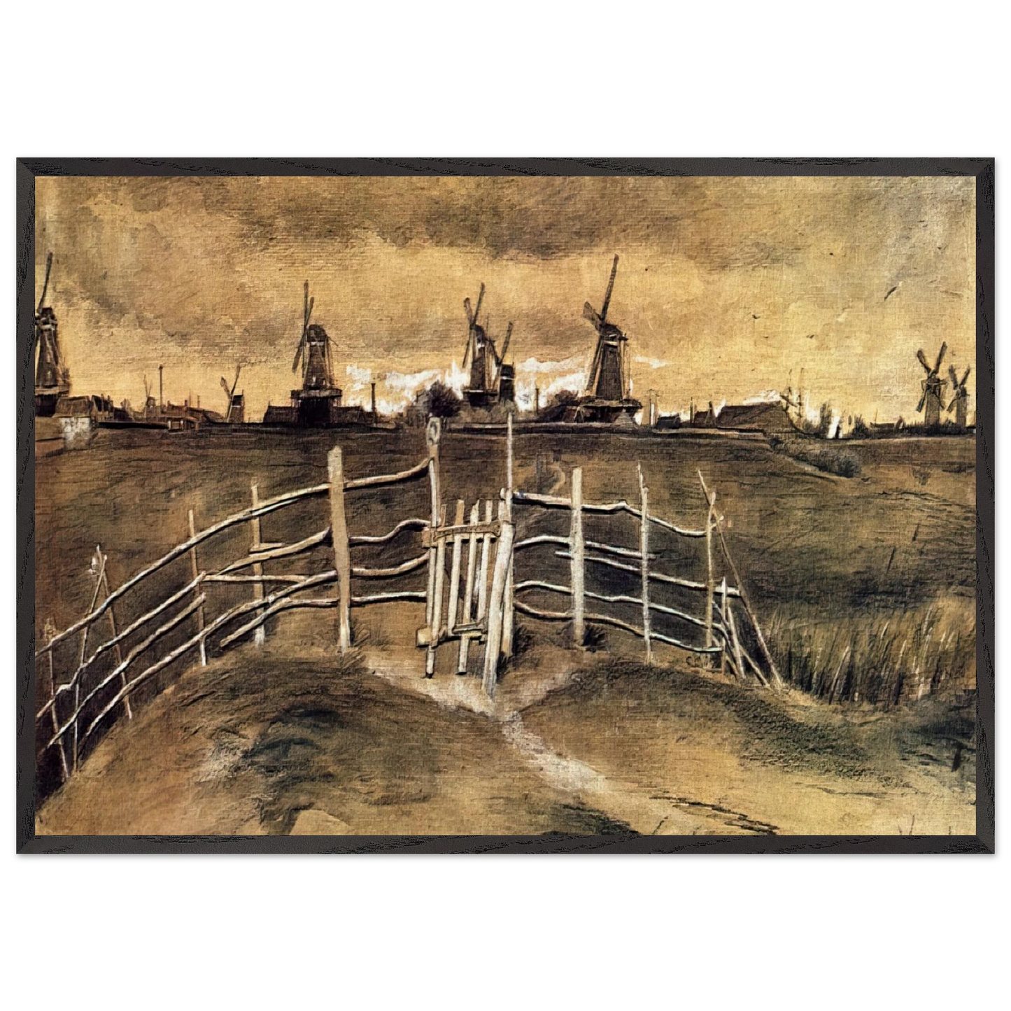 Windmils at Dordrecht - Vincent van Gogh 70x100 cm / 28x40 inches Framed Art Print – Black Wooden Frame