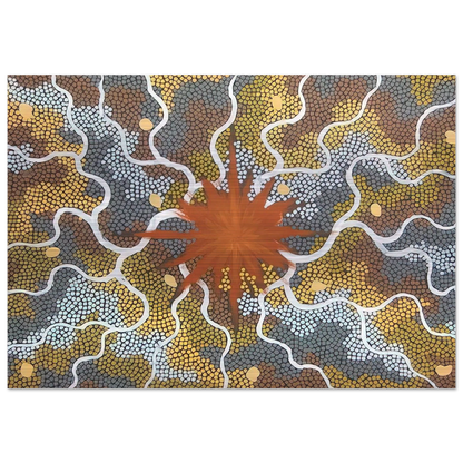 Creation, Lightning Dreaming - 1993 - Clifford Possum Tjapaltjarri Brushed Aluminum Print - 70x100 cm / 28x40 inches | Clifford Possum Tjapaltjarri Aluminum Print | Clifford Possum Tjapaltjarri Prints