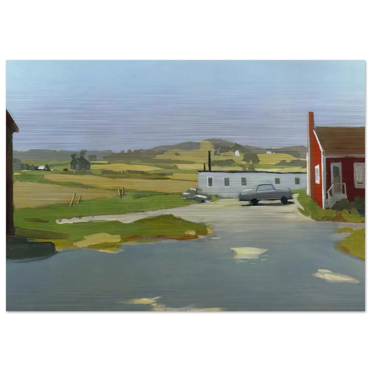 LONG ISLAND LANDSCAPE WITH RED BUILDING 1962 - Fairfield Porter Brushed Aluminum Print - 70x100 cm / 28x40 inches | Fairfield Porter Aluminum Print | Fairfield Porter Prints