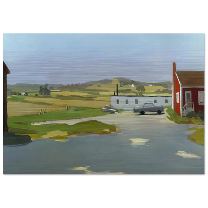 LONG ISLAND LANDSCAPE WITH RED BUILDING 1962 - Fairfield Porter Brushed Aluminum Print - 70x100 cm / 28x40 inches | Fairfield Porter Aluminum Print | Fairfield Porter Prints
