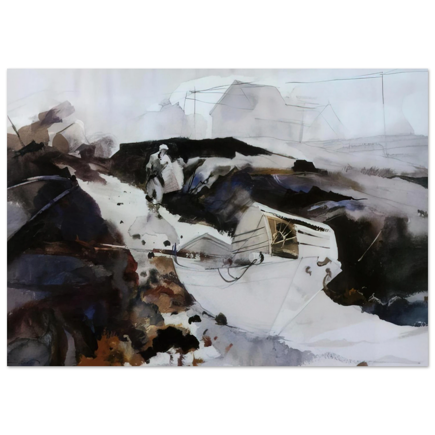 Andrew Wyeth - THE WHITE DORY 1941 Wall Art - 21x29.7 cm / 8x12" - Premium Wooden Framed Poster With Fine Art Paper-canvas - Black frame