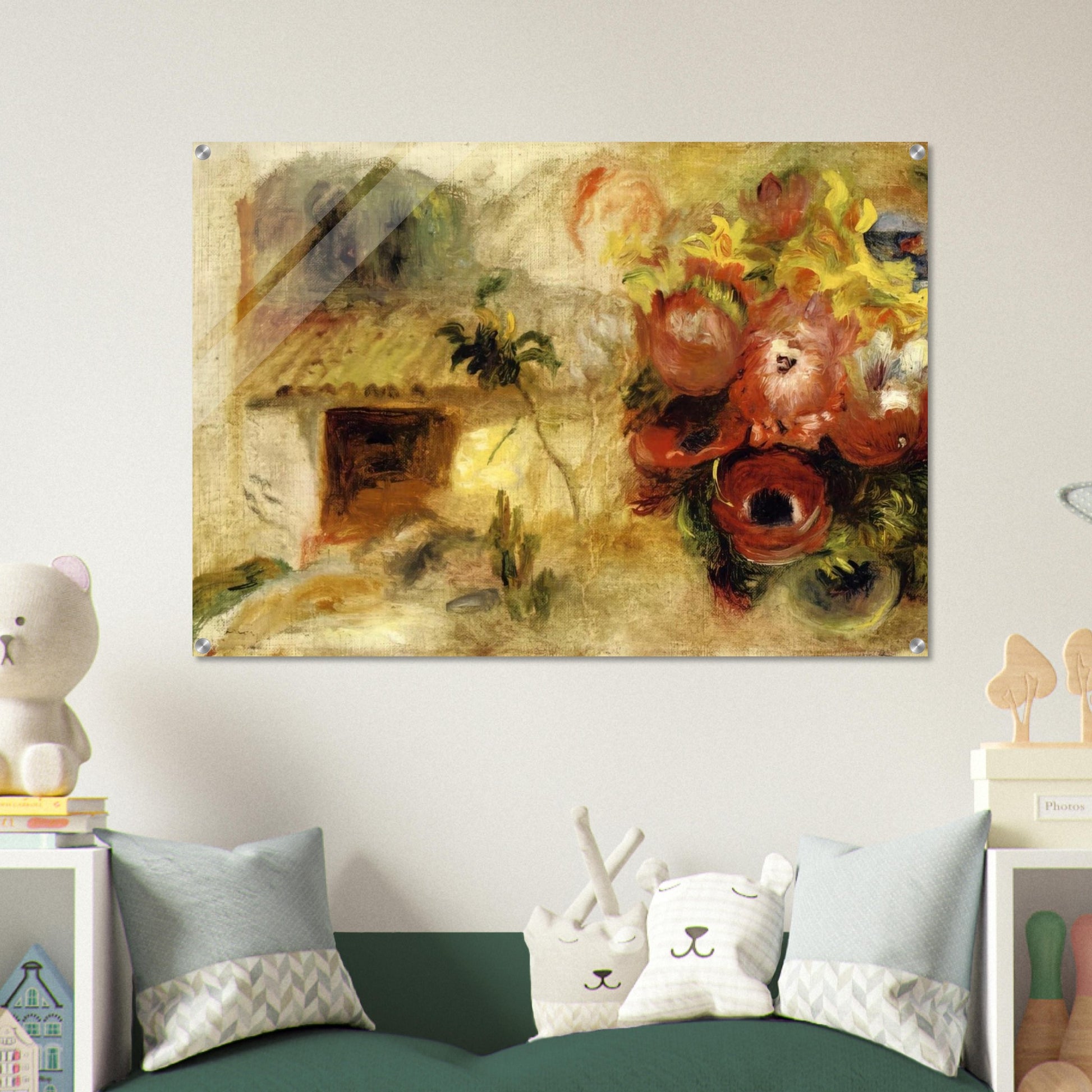 Small House, Buttercups and Diverse Flowers study - Pierre-Auguste Renoir Acrylic Print - 70x100 cm / 28x40″ inches
