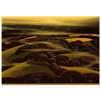 When the Fog Rolls In - Eyvind Earle Brushed Aluminum Print - 70x100 cm / 28x40 inches | Eyvind Earle Aluminum Print | Eyvind Earle Prints