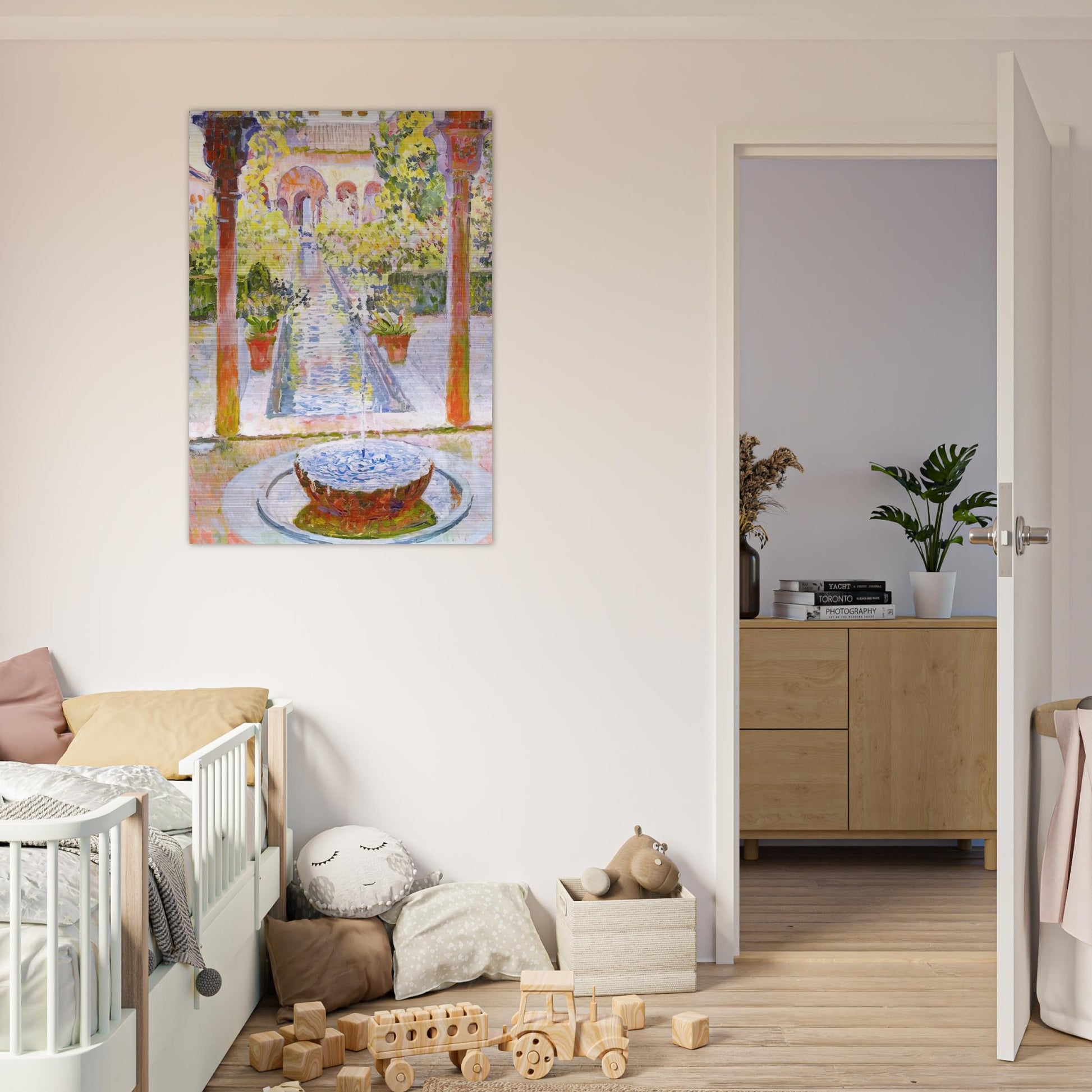 THE GARDENS OF GENERALIFE IN GRENADA 1913 - Theo van Rysselberghe Brushed Aluminum Print - 70x100 cm / 28x40 inches | Theo van Rysselberghe Aluminum Print | Theo van Rysselberghe Prints