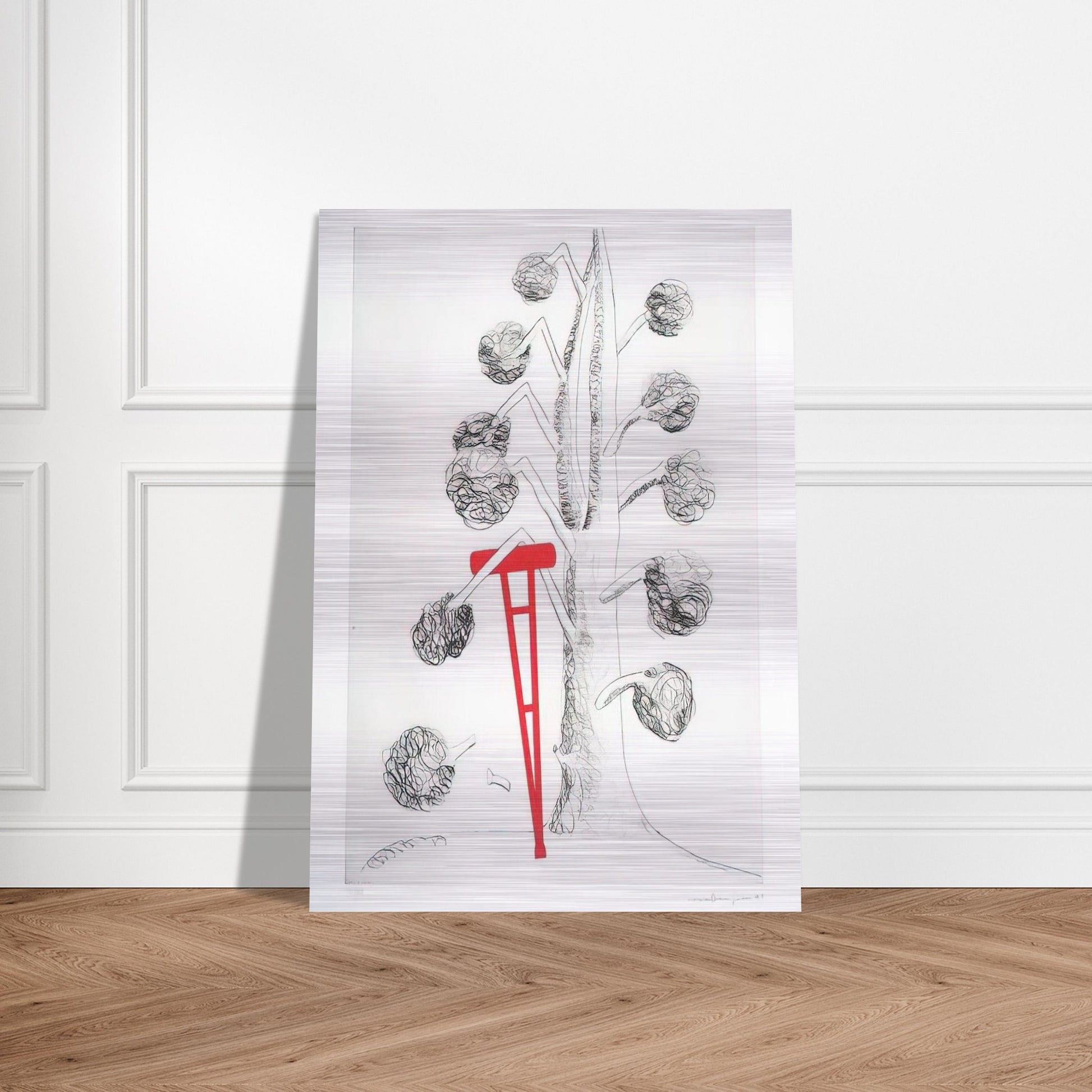TREE WITH RED CRUTCH 1998 - Louise Bourgeois Brushed Aluminum Print - 70x100 cm / 28x40 inches | Louise Bourgeois Aluminum Print | Louise Bourgeois Prints