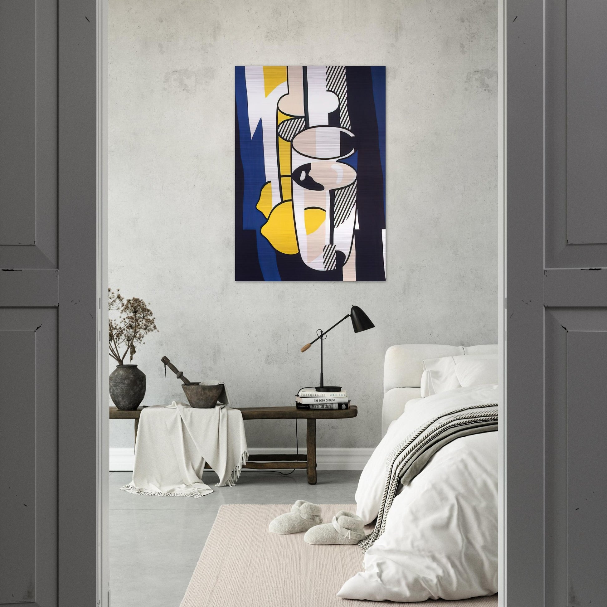 GLASS AND LEMON IN A MIRROR 1974 - Roy Lichtenstein Brushed Aluminum Print - 70x100 cm / 28x40 inches | Roy Lichtenstein Aluminum Print | Roy Lichtenstein Prints