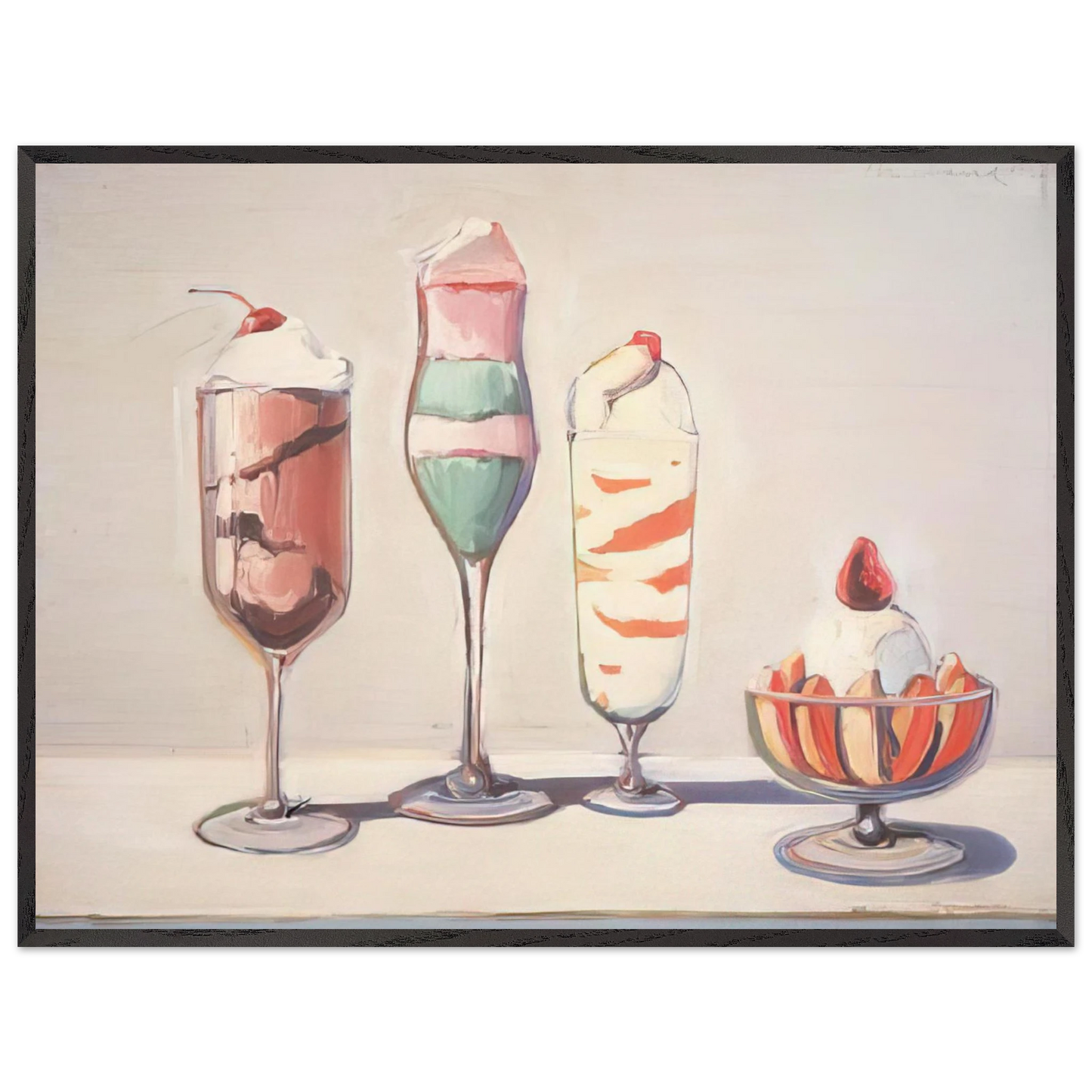 Wayne Thiebaud - Four Sundaes - Pop Art Wall Art - 21x29.7 cm / 8x12" - Premium Wooden Framed Poster With Fine Art Paper-canvas - Wood frame