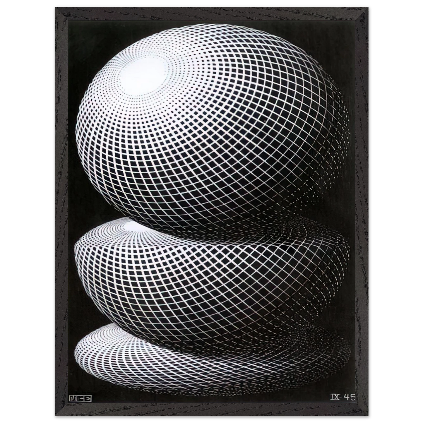 MC Escher - THREE SPHERES I SCHEME Wall Art - 30x40 cm / 12x16 inches - Premium Wooden Framed Poster With Fine Art Paper-canvas - Wood frame