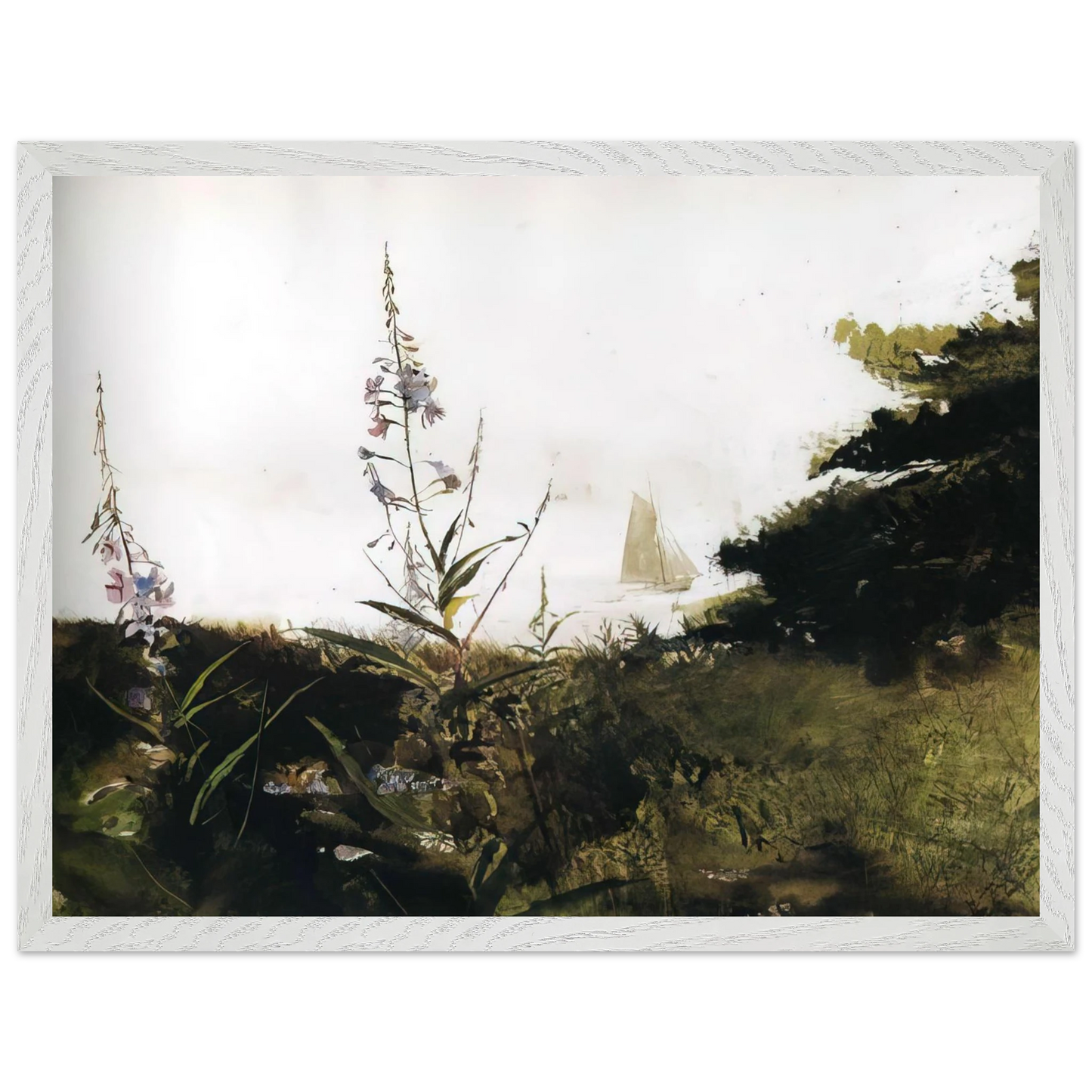 Andrew Wyeth - UNDER SAIL Wall Art - 21x29.7 cm / 8x12" - Premium Wooden Framed Poster With Fine Art Paper-canvas - White frame