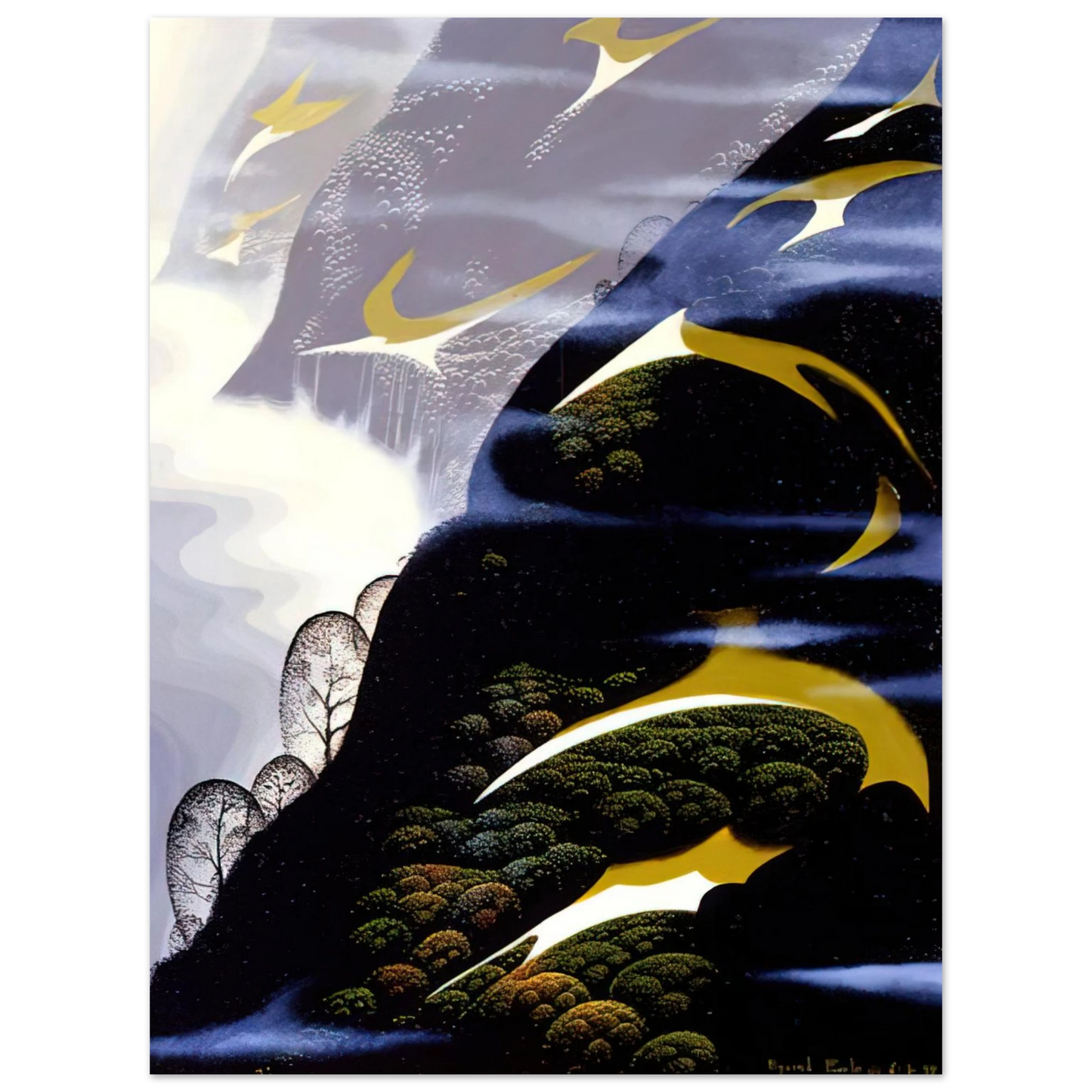 Eyvind Earle - Copy of Sea mist and Pastures  75x100 cm / 30x40inches Fine Art Poster