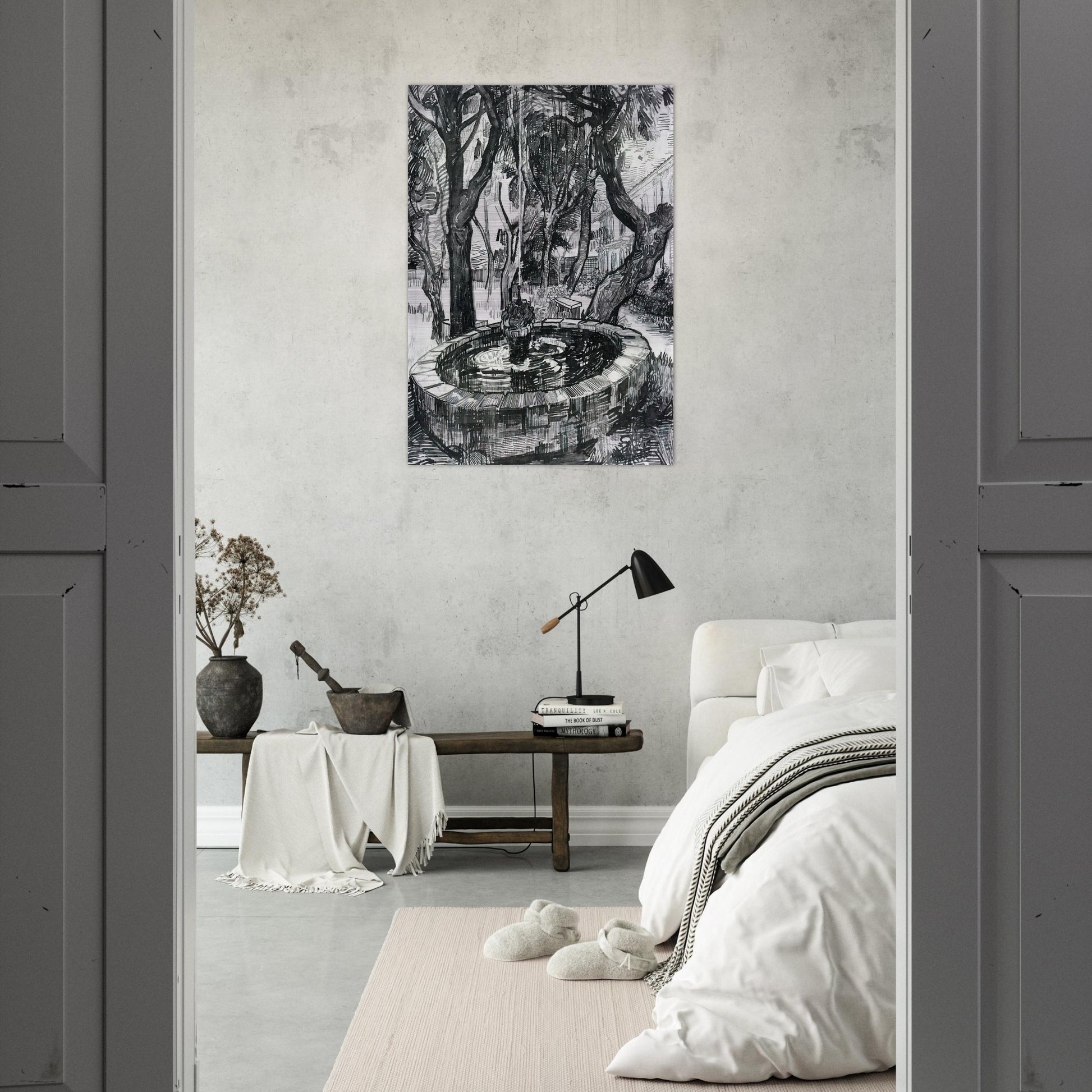 Fountain in the Garden of Saint-Paul Hospital - Vincent van Gogh Brushed Aluminum Print - 70x100 cm / 28x40 inches | Vincent van Gogh Aluminum Print | Vincent van Gogh Prints