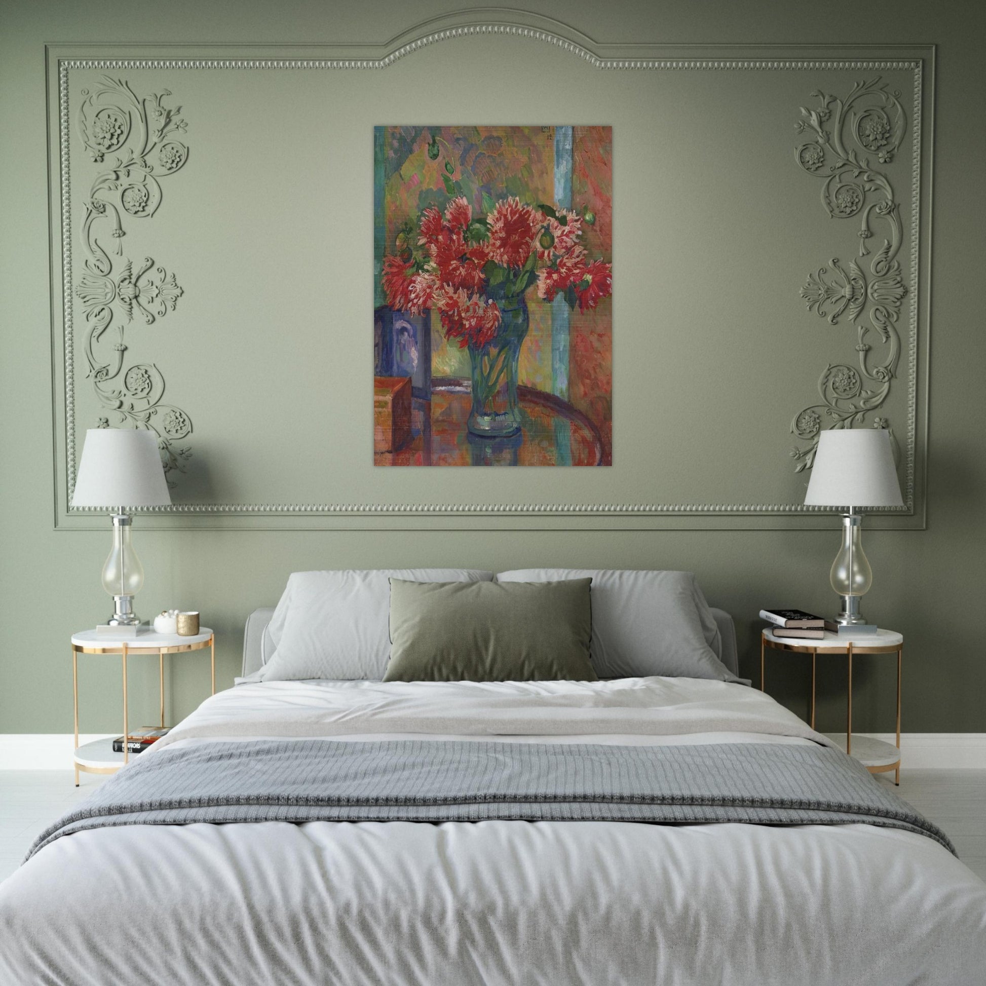 DAHLIAS TO MME MADELEINE E R BONNET 1912 - Theo van Rysselberghe Brushed Aluminum Print - 70x100 cm / 28x40 inches | Theo van Rysselberghe Aluminum Print | Theo van Rysselberghe Prints