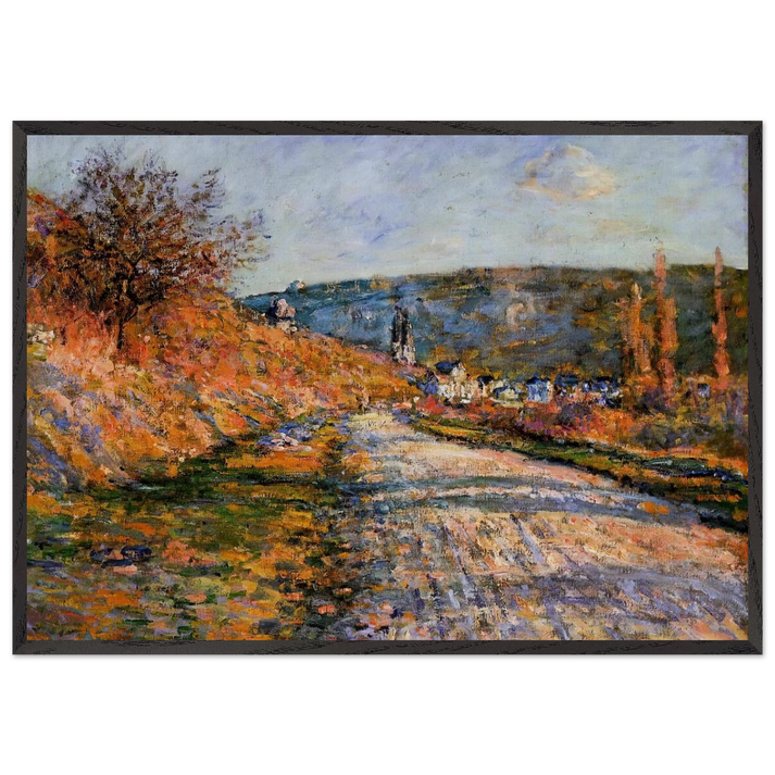The Road to Vetheuil - claude monet 70x100 cm / 28x40 inches Framed Art Print – Black Wooden Frame