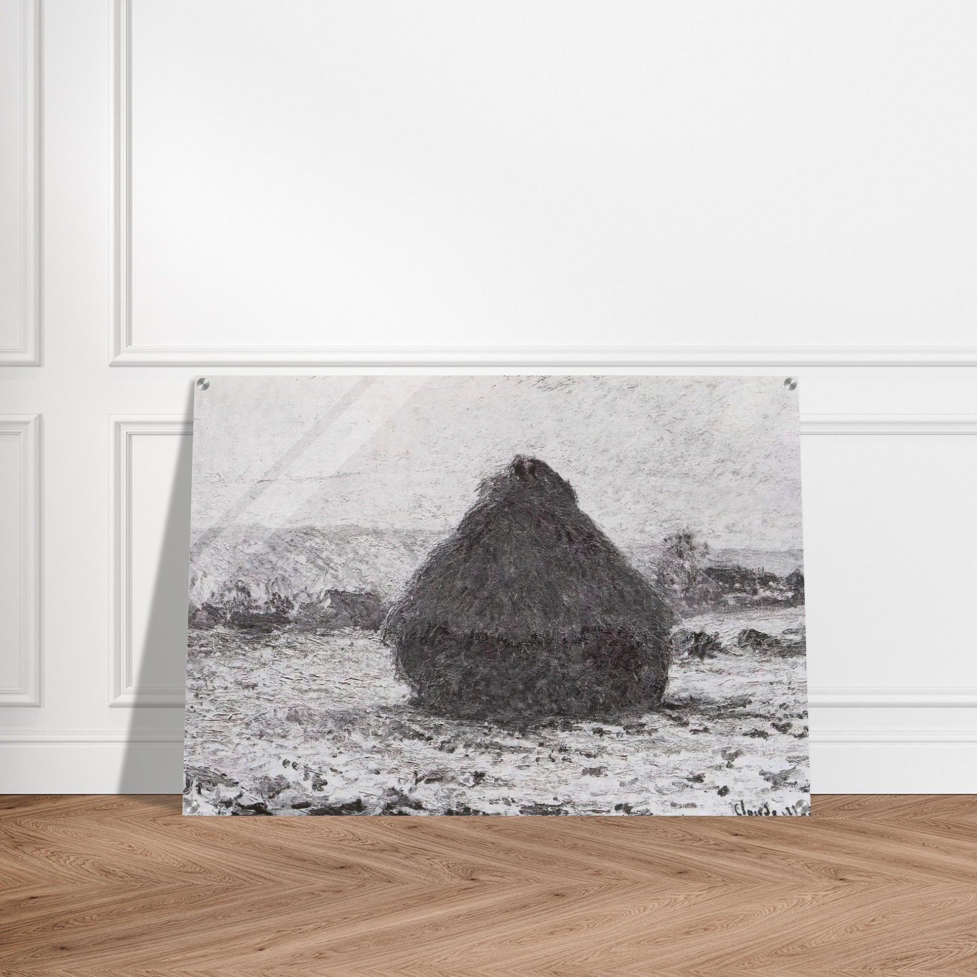 Grainstack in the Sunlight, Snow Effect - claude monet Acrylic Print - 70x100 cm / 28x40″ inches | claude monet Wall Art | claude monet Prints