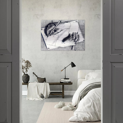 DRAWING HANDS - MC Escher Brushed Aluminum Print - 70x100 cm / 28x40 inches | MC Escher Aluminum Print | MC Escher Prints | Maurits Cornelis Escher Prints