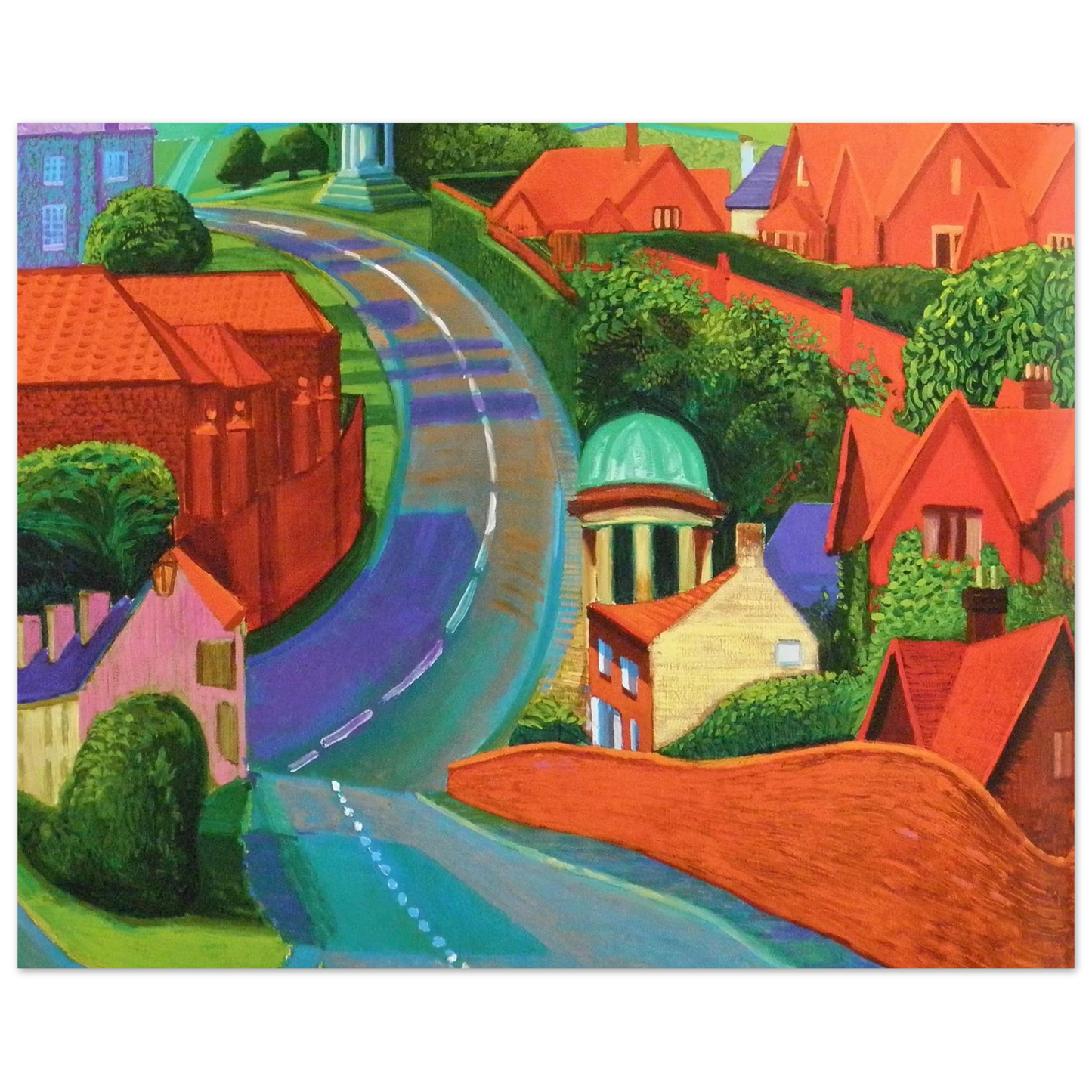 David Hockney - The Road to York Through Sledmere - 27x35 cm / 11x14 inches - Premium Wooden Framed Poster With Fine Art Paper-canvas - White frame