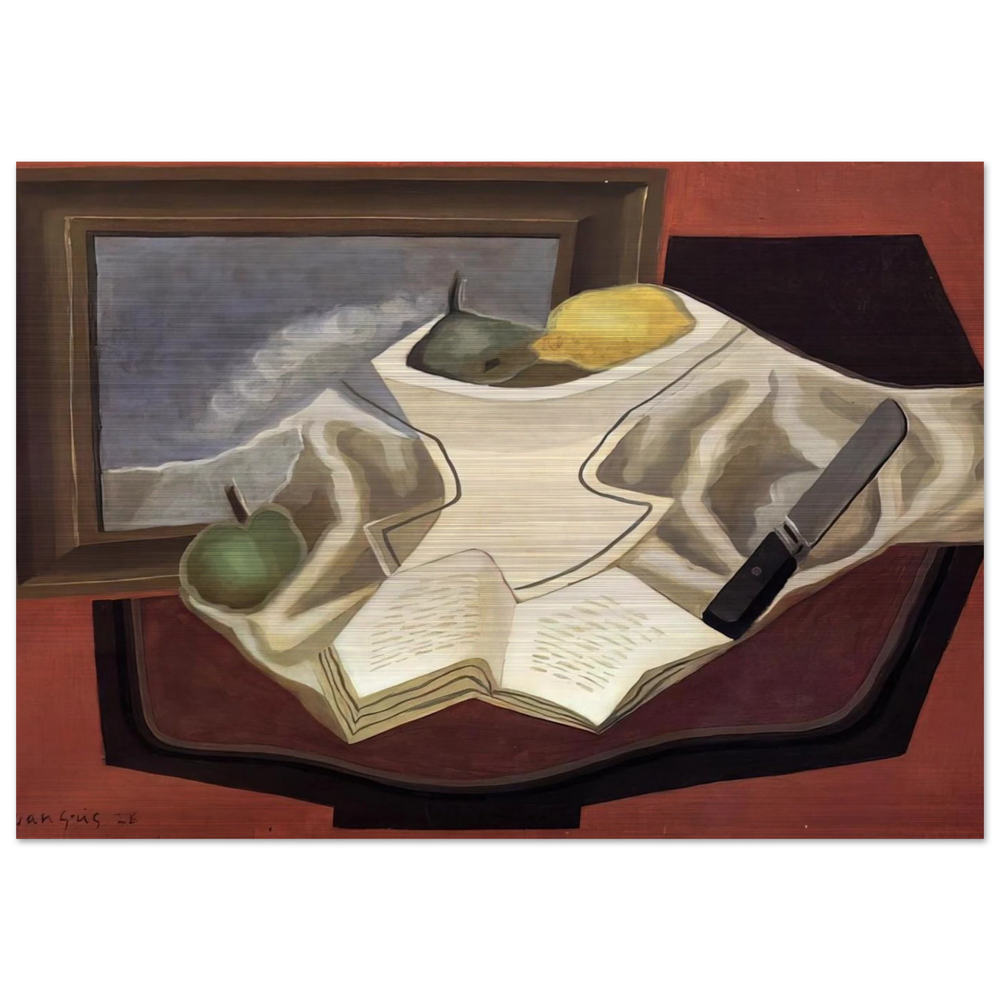 THE TABLE IN FRONT OF THE PICTURE 1926 - Juan Gris Brushed Aluminum Print - 70x100 cm / 28x40 inches | Juan Gris Aluminum Print | Juan Gris Prints