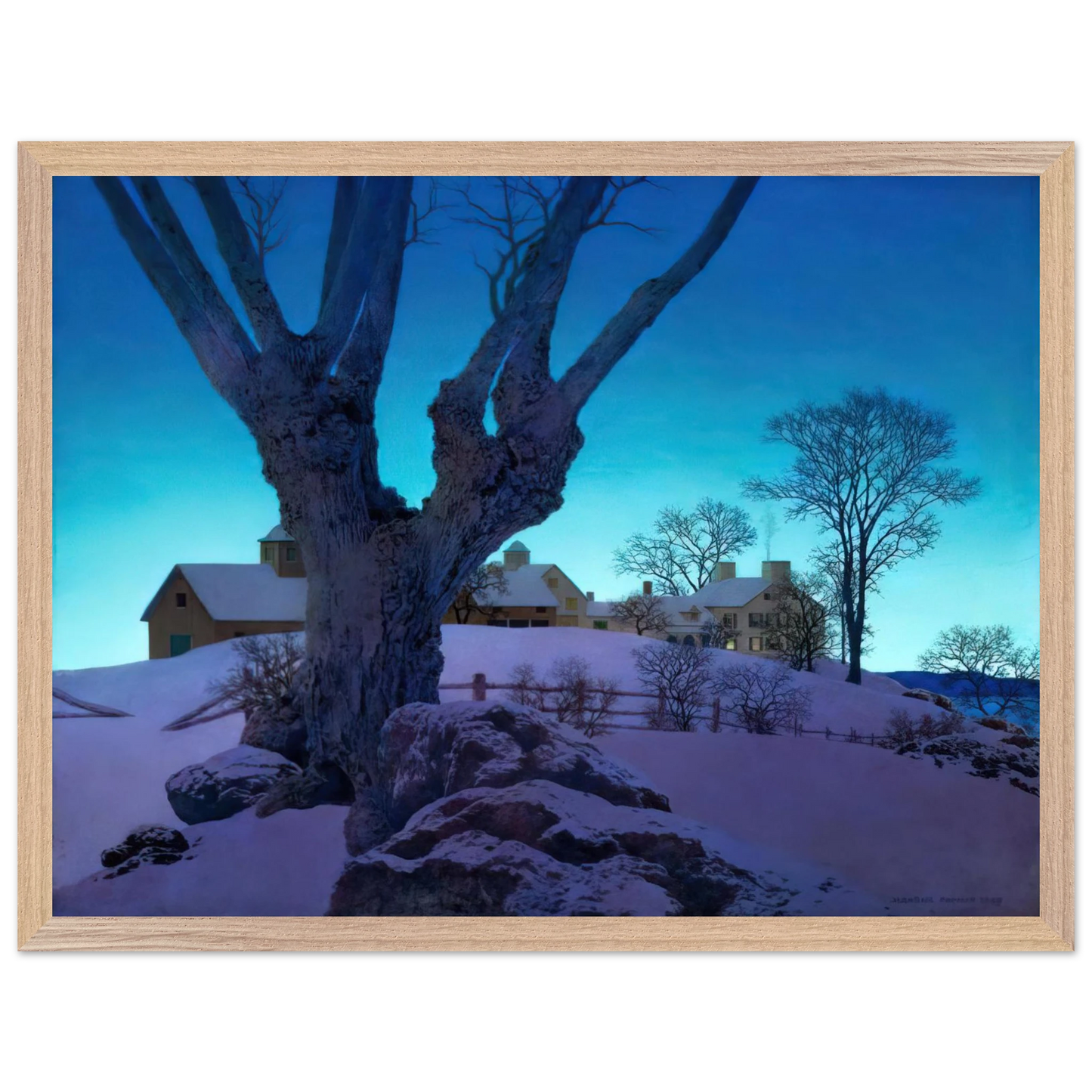 Maxfield Parrish - Hill Top Farm, Winter Wall Art - 60x80 cm / 24x32 inches - Fine Art Poster-canvas - -