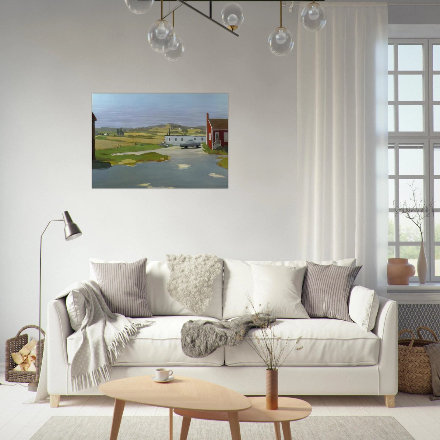 LONG ISLAND LANDSCAPE WITH RED BUILDING 1962 - Fairfield Porter Brushed Aluminum Print - 70x100 cm / 28x40 inches | Fairfield Porter Aluminum Print | Fairfield Porter Prints