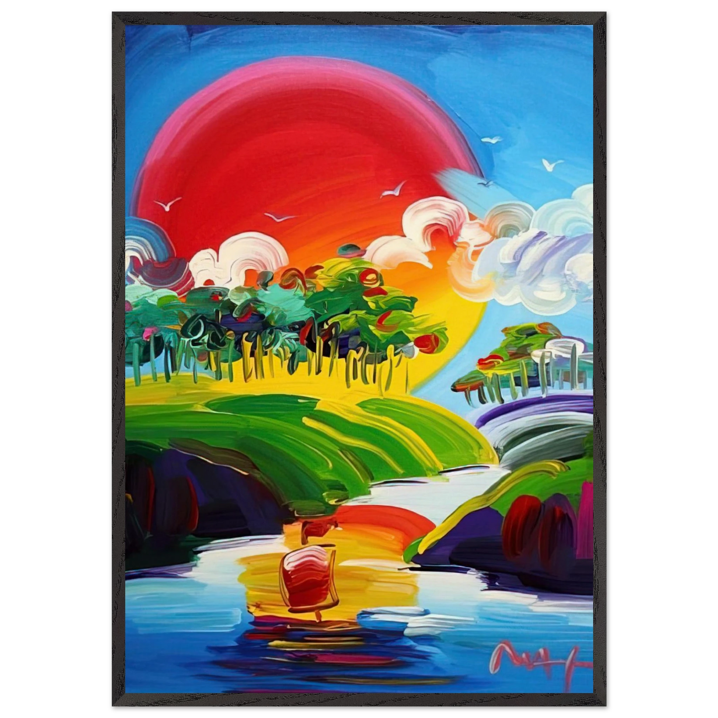 WITHOUT BORDERS 2011 - Peter Max 70x100 cm / 28x40 inches Framed Art Print – Black Wooden Frame