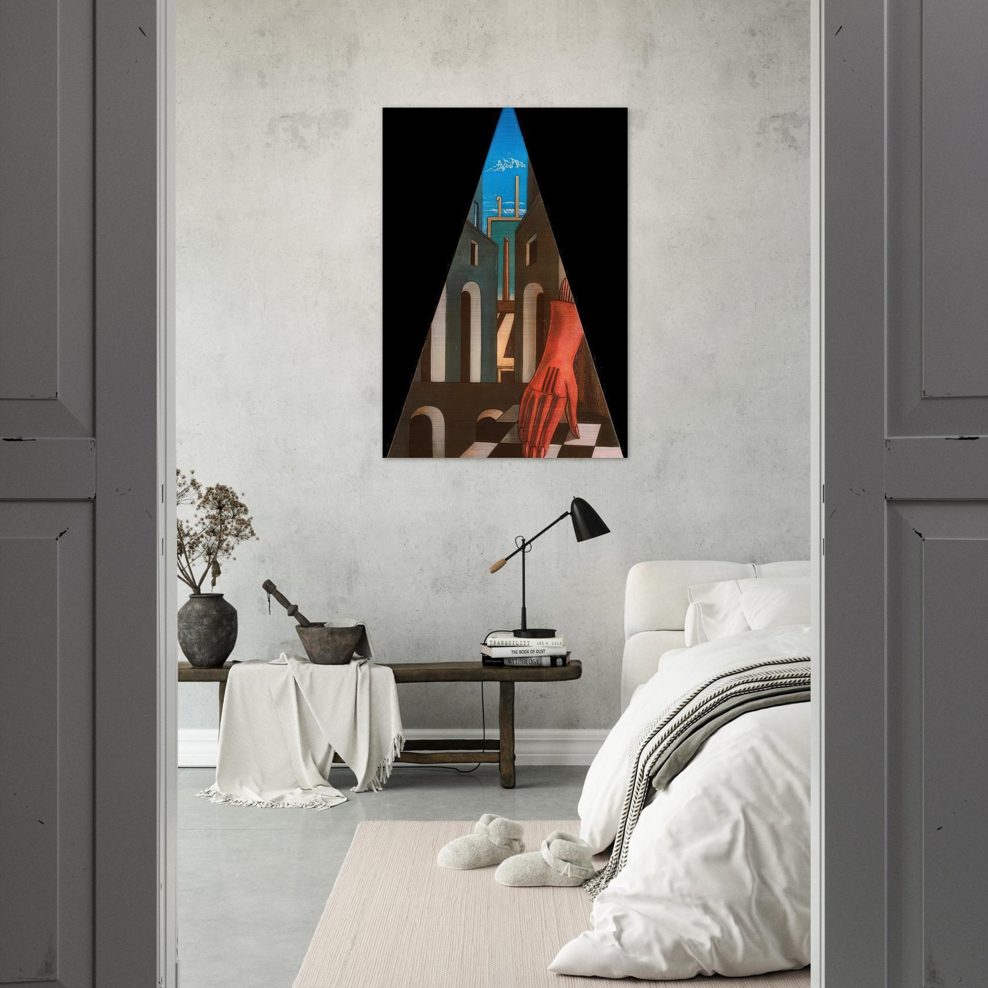 METAPHYSICAL TRIANGLE 1958 - Giorgio de Chirico Brushed Aluminum Print - 70x100 cm / 28x40 inches | Giorgio de Chirico Aluminum Print | Giorgio de Chirico Prints