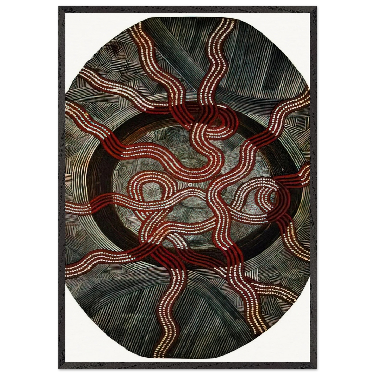 Untitled Snake Dreaming - 1972 - Clifford Possum Tjapaltjarri 70x100 cm / 28x40 inches Framed Art Print – Black Wooden Frame