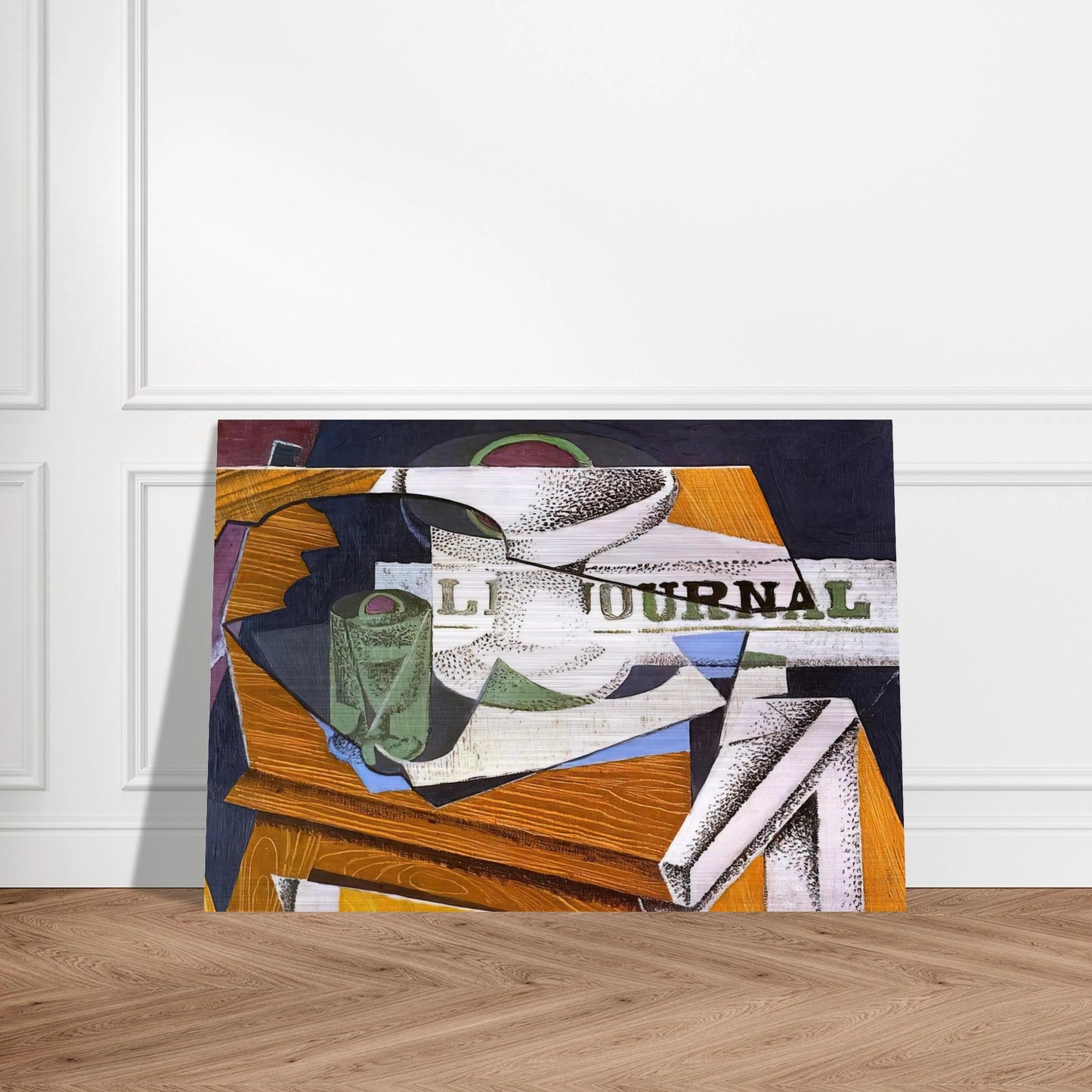 FRUIT BOWL BOOK AND NEWSPAPER - Juan Gris Brushed Aluminum Print - 70x100 cm / 28x40 inches | Juan Gris Aluminum Print | Juan Gris Prints