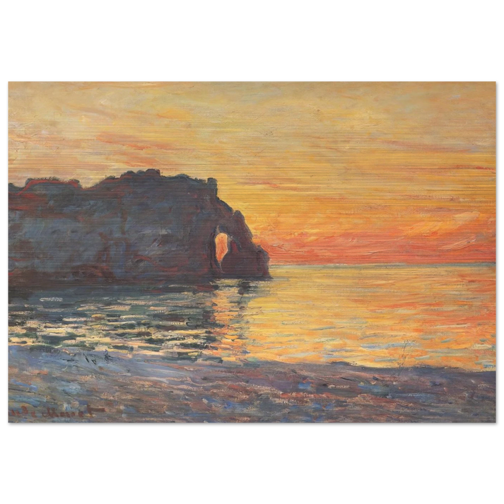 Etretat, Cliff of d`Aval, Sunset - claude monet Brushed Aluminum Print - 70x100 cm / 28x40 inches | claude monet Aluminum Print | claude monet Prints