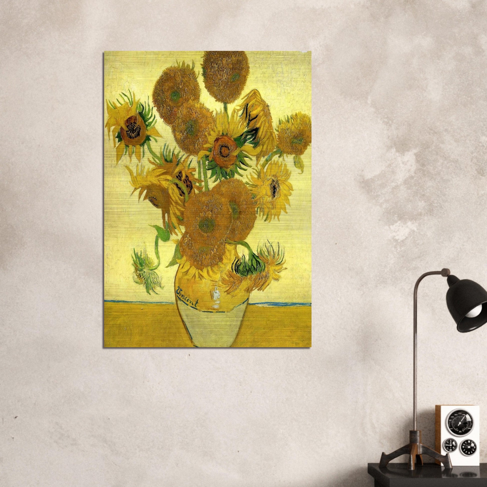 Still Life - Vase with Fifteen Sunflowers - Vincent van Gogh Brushed Aluminum Print - 70x100 cm / 28x40 inches | Vincent van Gogh Aluminum Print | Vincent van Gogh Prints