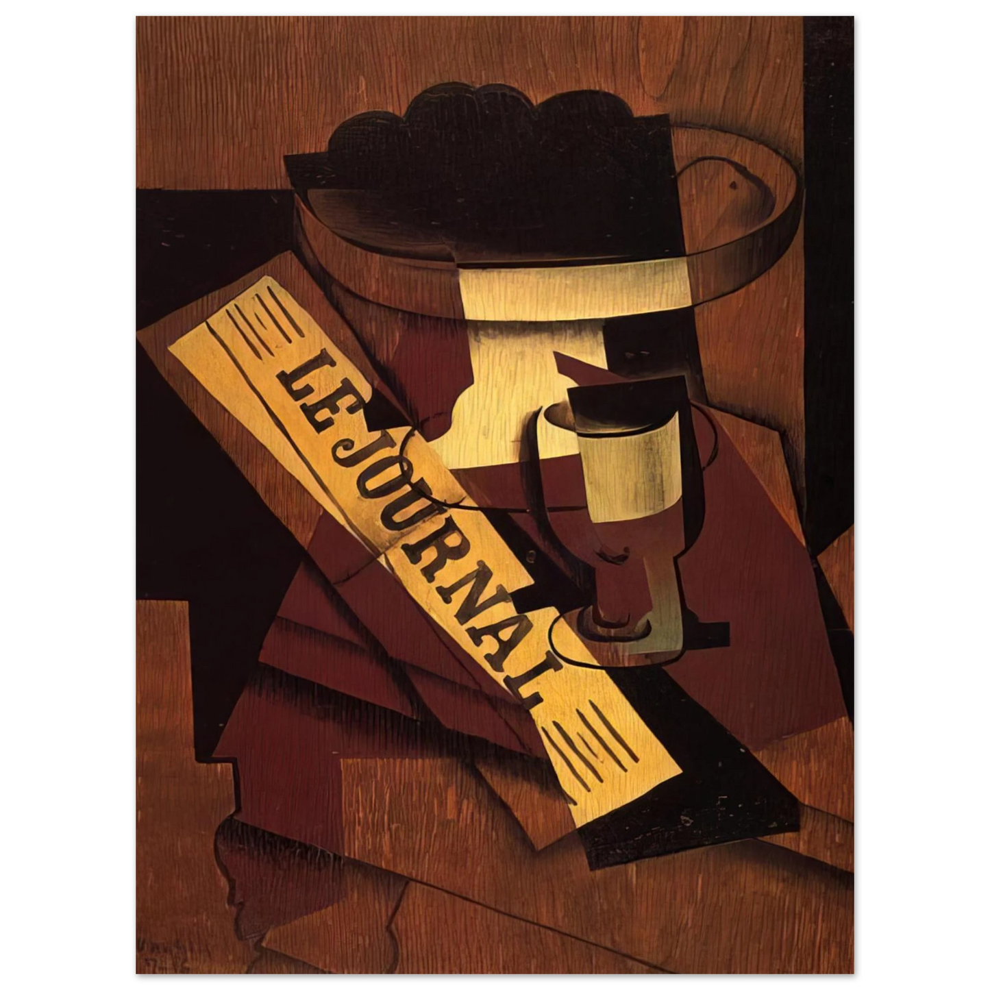 Juan Gris - FRUIT DISH GLASS AND NEWSPAPER 1916  75x100 cm / 30x40inches Fine Art Poster