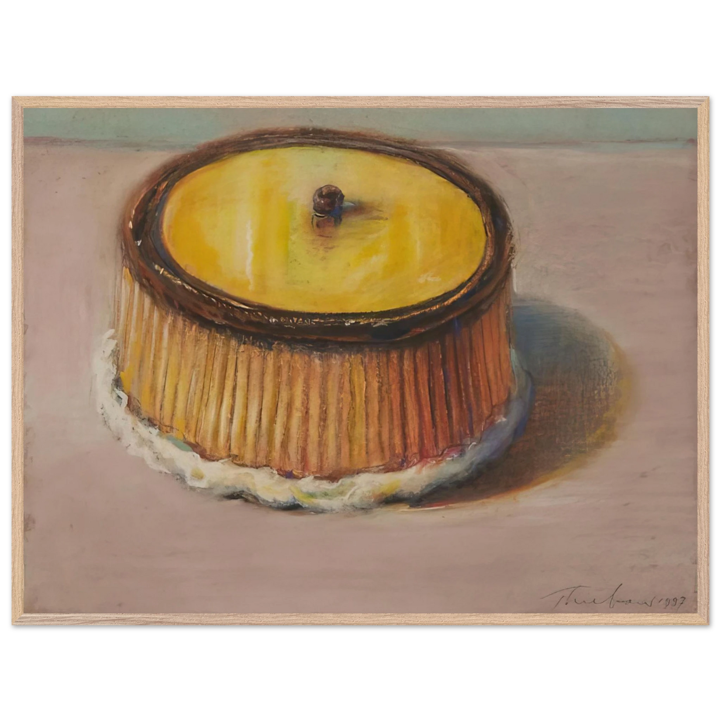 Wayne Thiebaud - Lemon Cake - 1997 Wall Art - 21x29.7 cm / 8x12" - Premium Wooden Framed Poster With Fine Art Paper - White frame