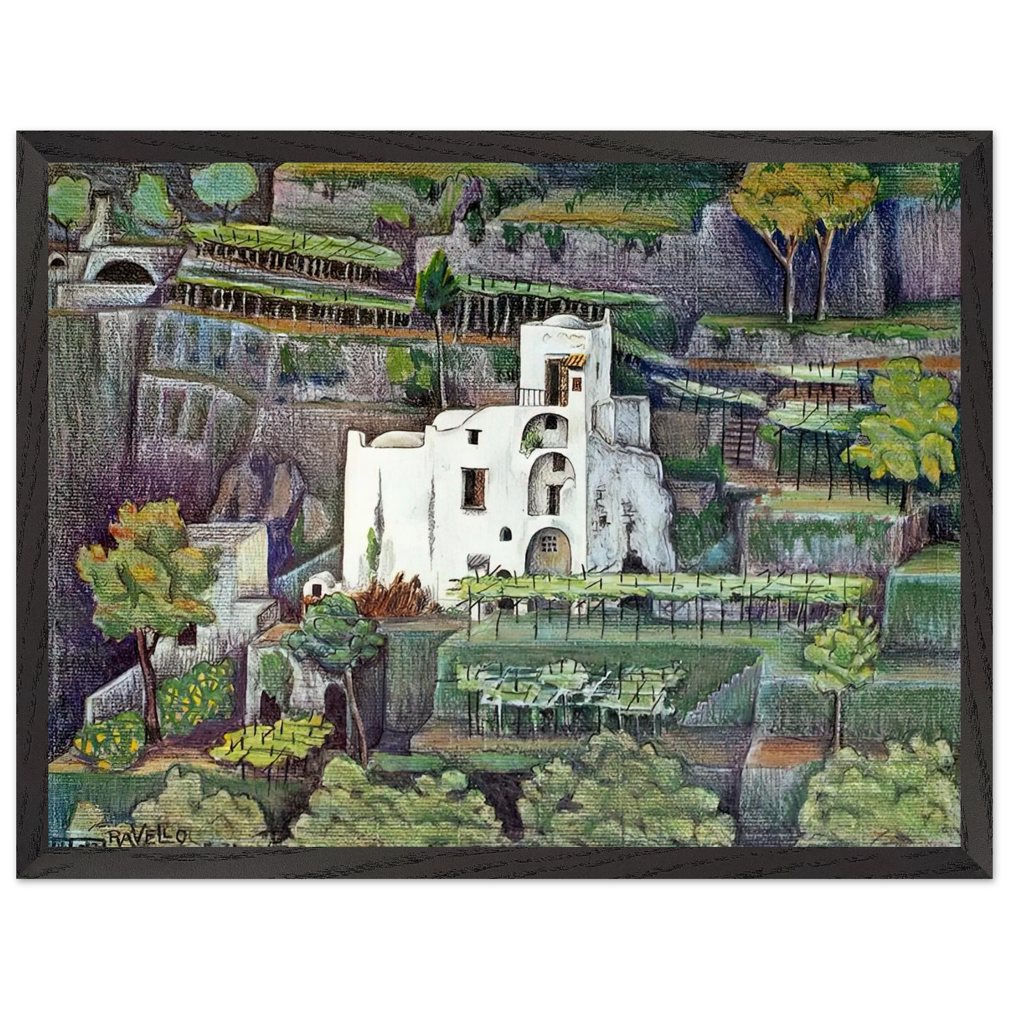MC Escher - FARMHOUSE RAVELLO COLOUR Wall Art - 60x80 cm / 24x32 inches - Premium Wooden Framed Poster With Fine Art Paper-canvas - Black frame