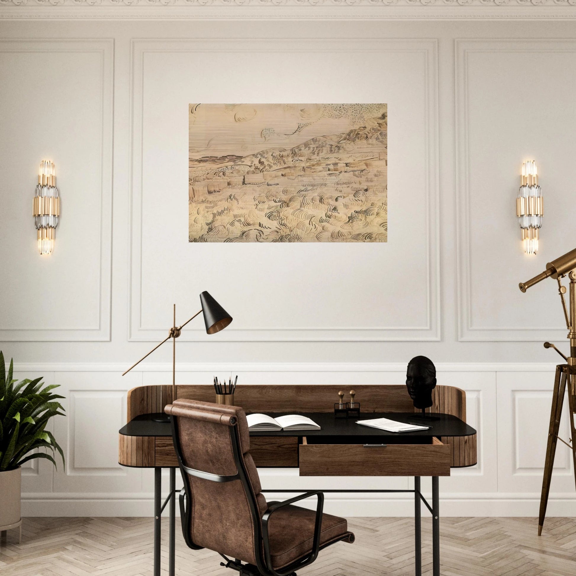 Mountain Landscape Seen across the Walls - Vincent van Gogh Brushed Aluminum Print - 70x100 cm / 28x40 inches | Vincent van Gogh Aluminum Print | Vincent van Gogh Prints