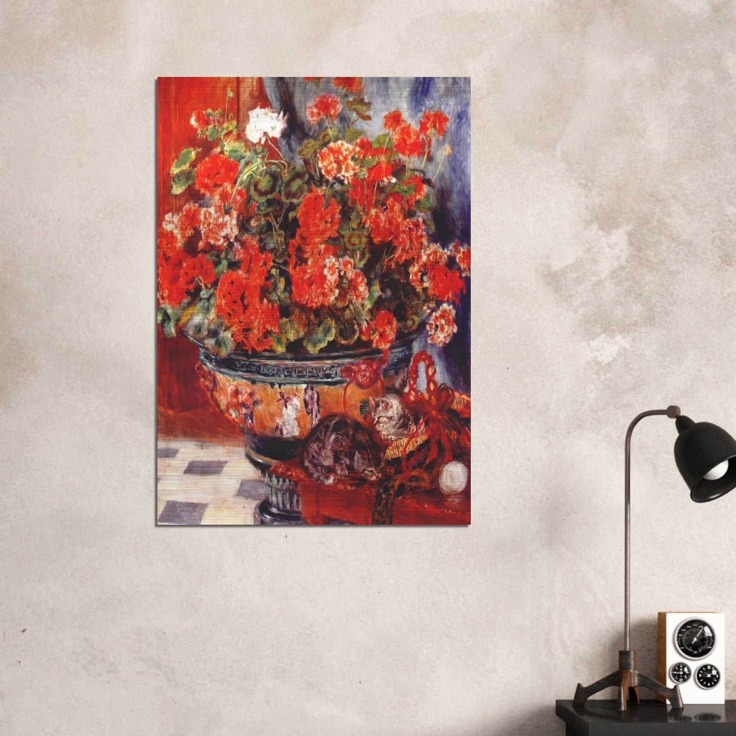 Geraniums and Cats - Pierre-Auguste Renoir Brushed Aluminum Print - 70x100 cm / 28x40 inches | Pierre-Auguste Renoir Aluminum Print | Pierre-Auguste Renoir Prints