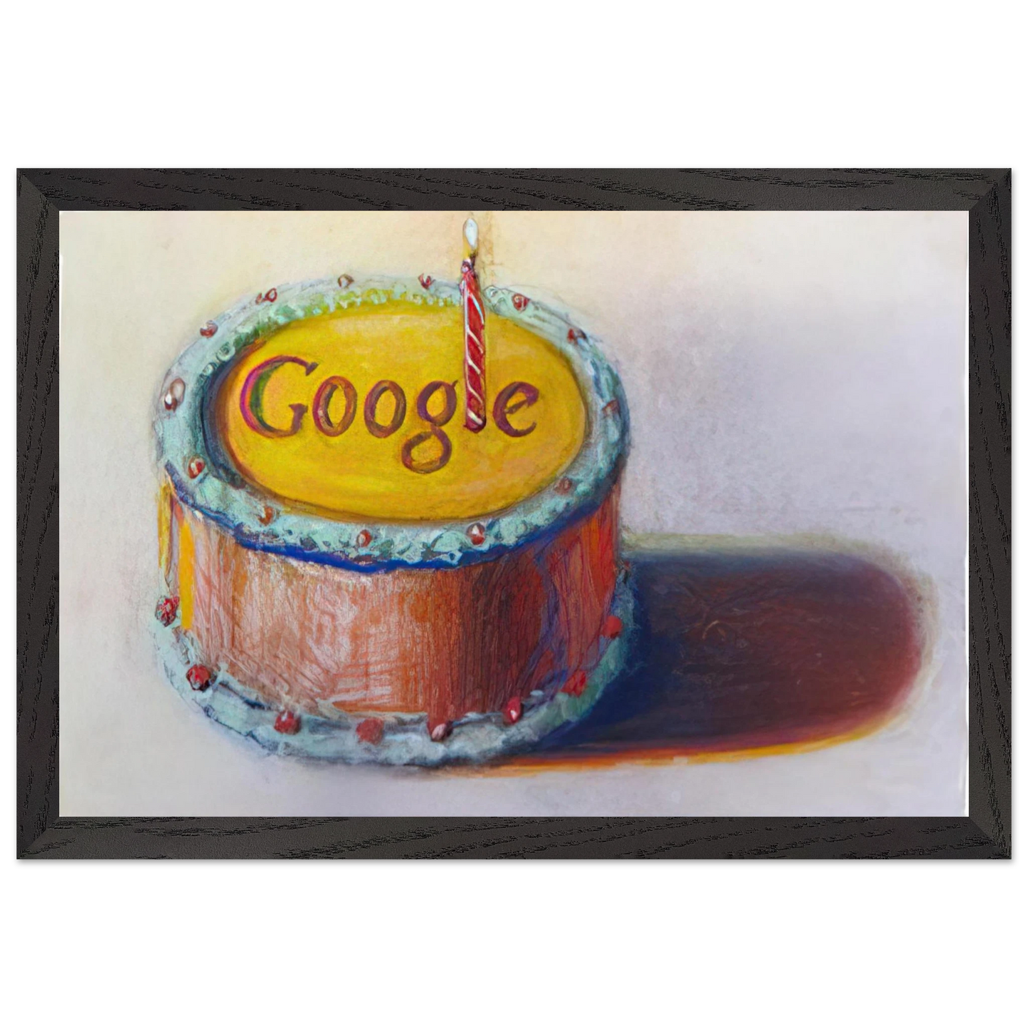 Wayne Thiebaud - Google - 12th Birthday Cake Doodle - 2010 Wall Art - 30x40 cm / 12x16 inches - Premium Wooden Framed Poster With Fine Art Paper-canvas - Wood frame