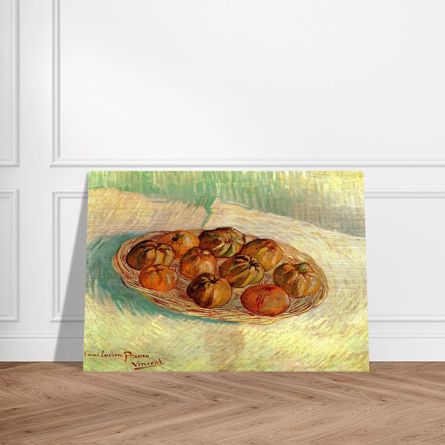 Still Life with Basket of Apples to Lucien Pissarro - Vincent van Gogh Brushed Aluminum Print - 70x100 cm / 28x40 inches | Vincent van Gogh Aluminum Print | Vincent van Gogh Prints