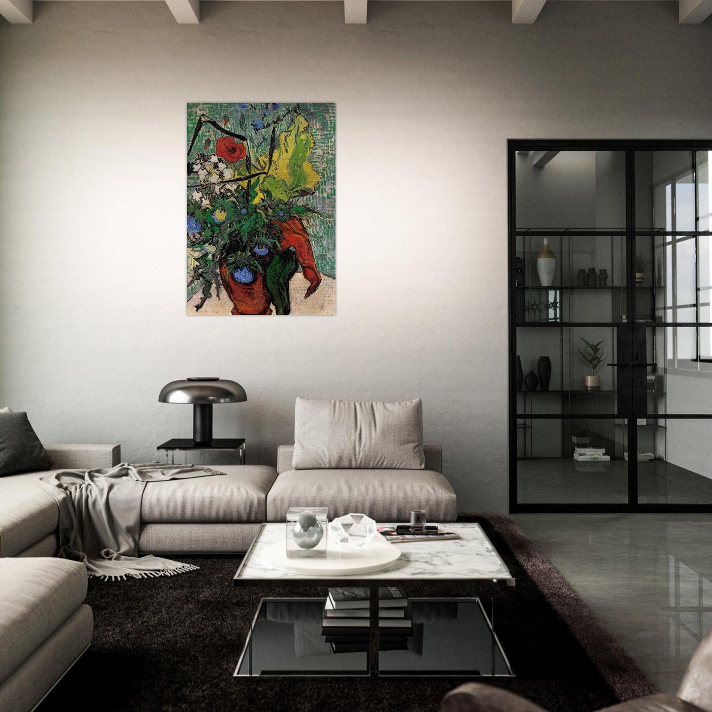 Wild Flowers and Thistles in a Vase - Vincent van Gogh Brushed Aluminum Print - 70x100 cm / 28x40 inches | Vincent van Gogh Aluminum Print | Vincent van Gogh Prints