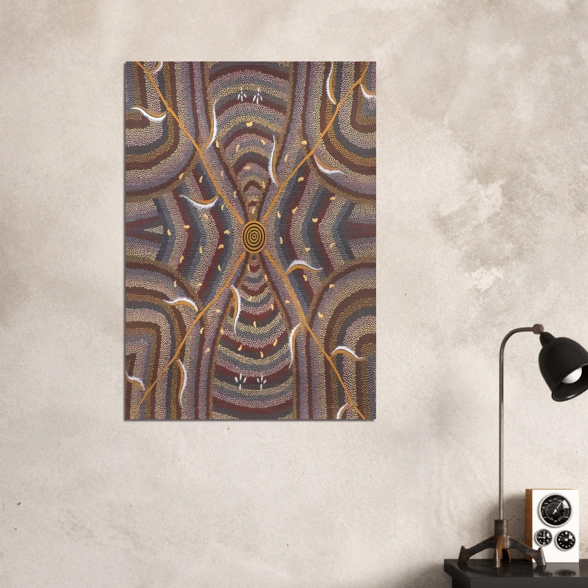 Untitled - 1987 - Clifford Possum Tjapaltjarri Brushed Aluminum Print - 70x100 cm / 28x40 inches | Clifford Possum Tjapaltjarri Aluminum Print | Clifford Possum Tjapaltjarri Prints