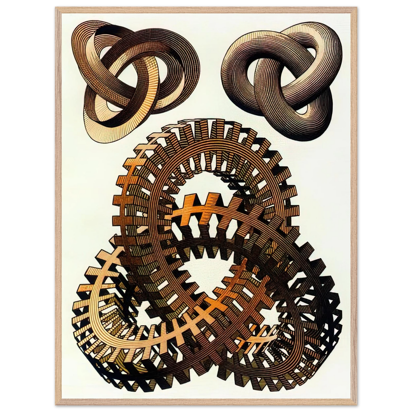 MC Escher - KNOTS COLOUR Wall Art - 21x29.7 cm / 8x12" - Premium Wooden Framed Poster With Fine Art Paper-canvas - Black frame