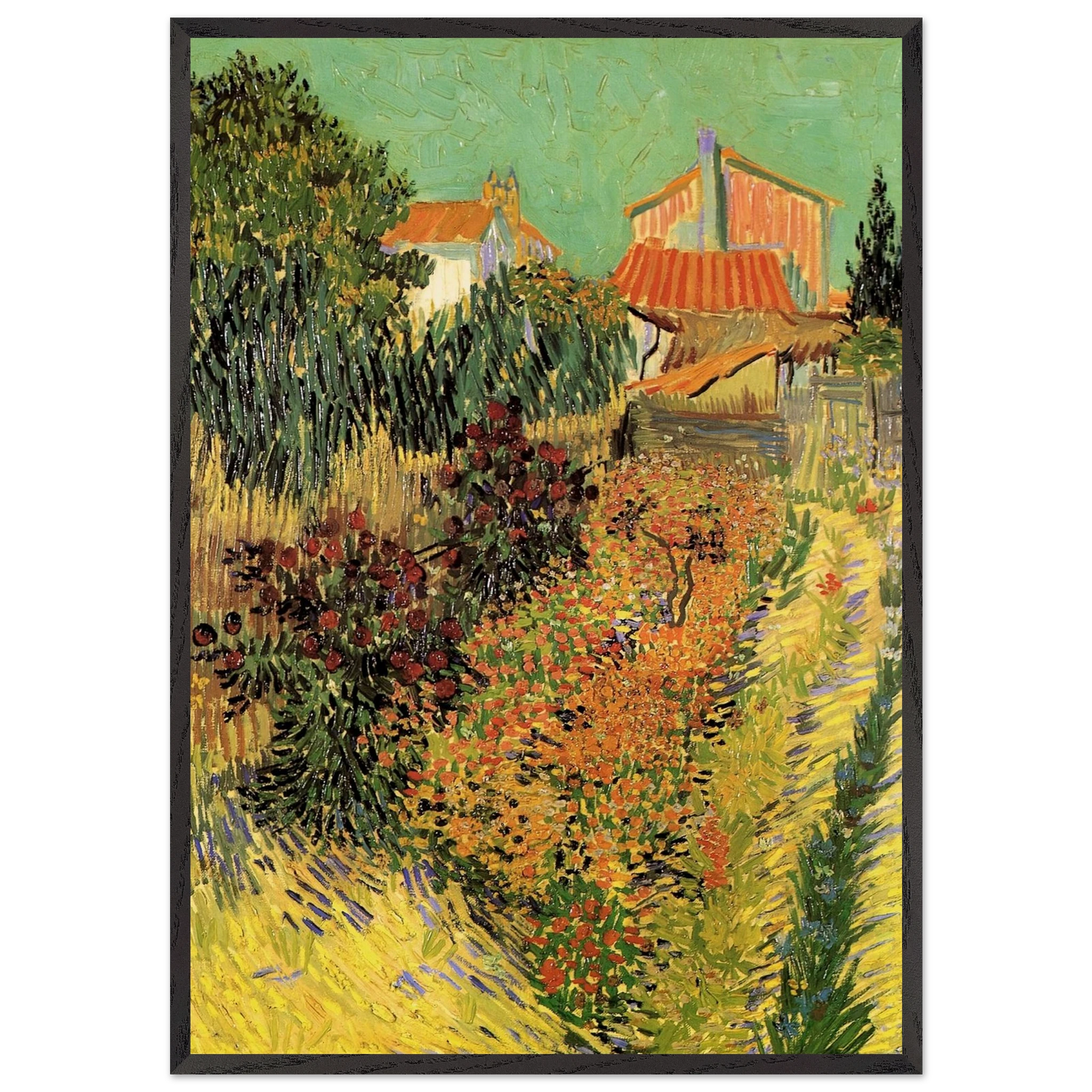 Garden Behind a House - Vincent van Gogh 70x100 cm / 28x40 inches Framed Art Print – Black Wooden Frame