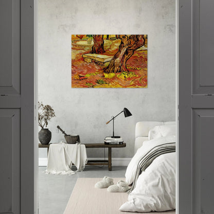 The Stone Bench in the Garden at Saint-Paul Hospital - Vincent van Gogh Brushed Aluminum Print - 70x100 cm / 28x40 inches | Vincent van Gogh Aluminum Print | Vincent van Gogh Prints
