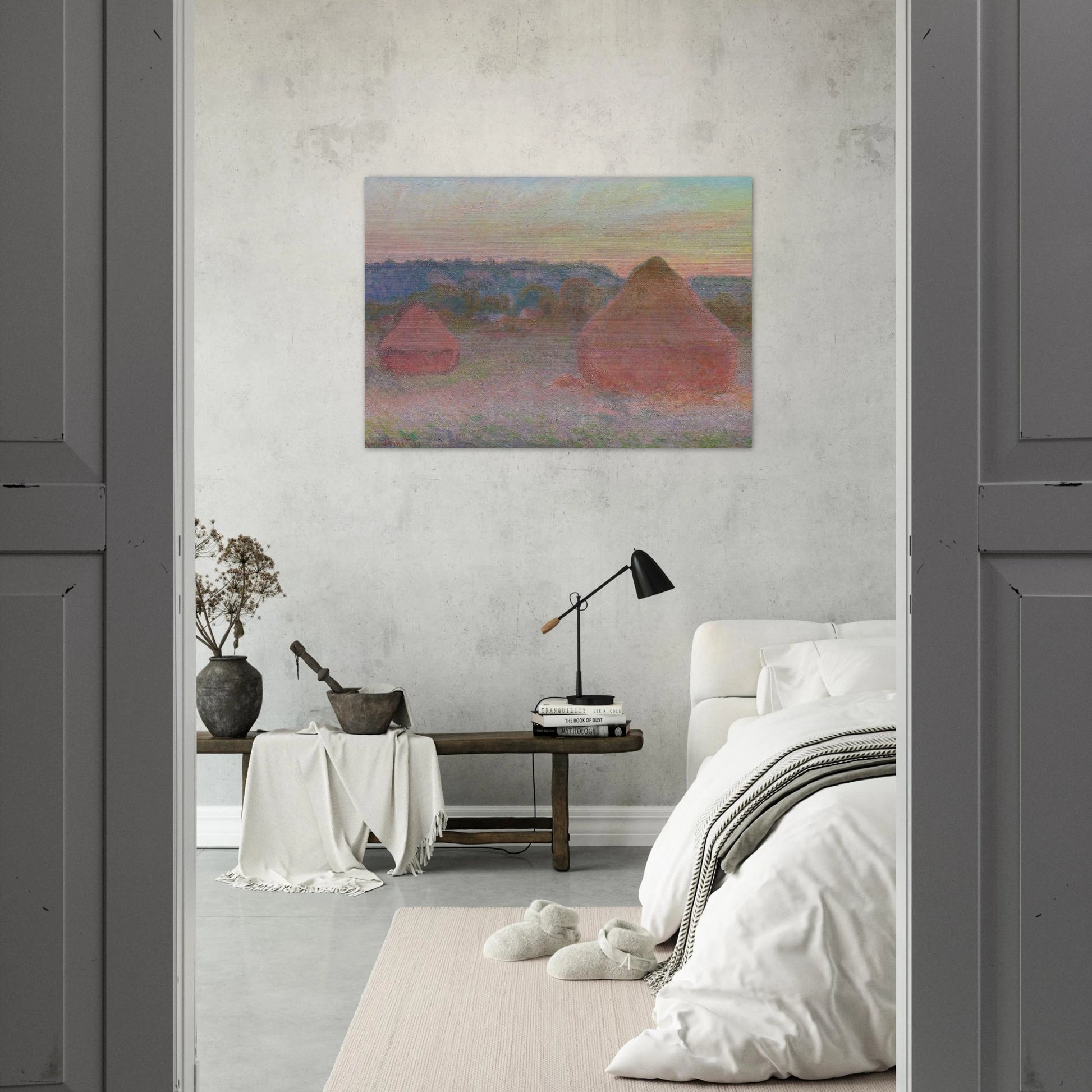 Stacks of Wheat End of Day, Autumn - claude monet Brushed Aluminum Print - 70x100 cm / 28x40 inches | claude monet Aluminum Print | claude monet Prints