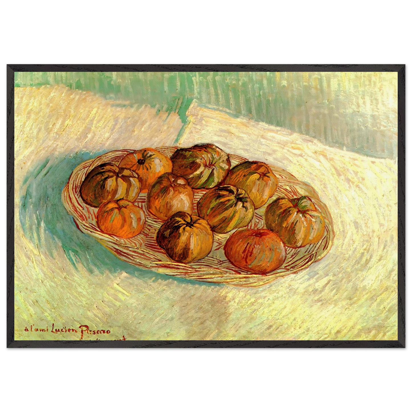 Still Life with Basket of Apples to Lucien Pissarro - Vincent van Gogh 70x100 cm / 28x40 inches Framed Art Print – Black Wooden Frame