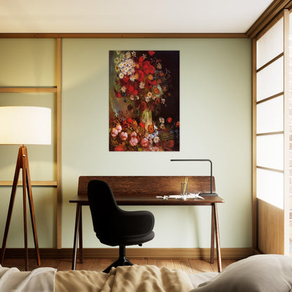 Vase with Poppies, Cornflowers, Peonies and Chrysanthemums - Vincent van Gogh Brushed Aluminum Print - 70x100 cm / 28x40 inches | Vincent van Gogh Aluminum Print | Vincent van Gogh Prints