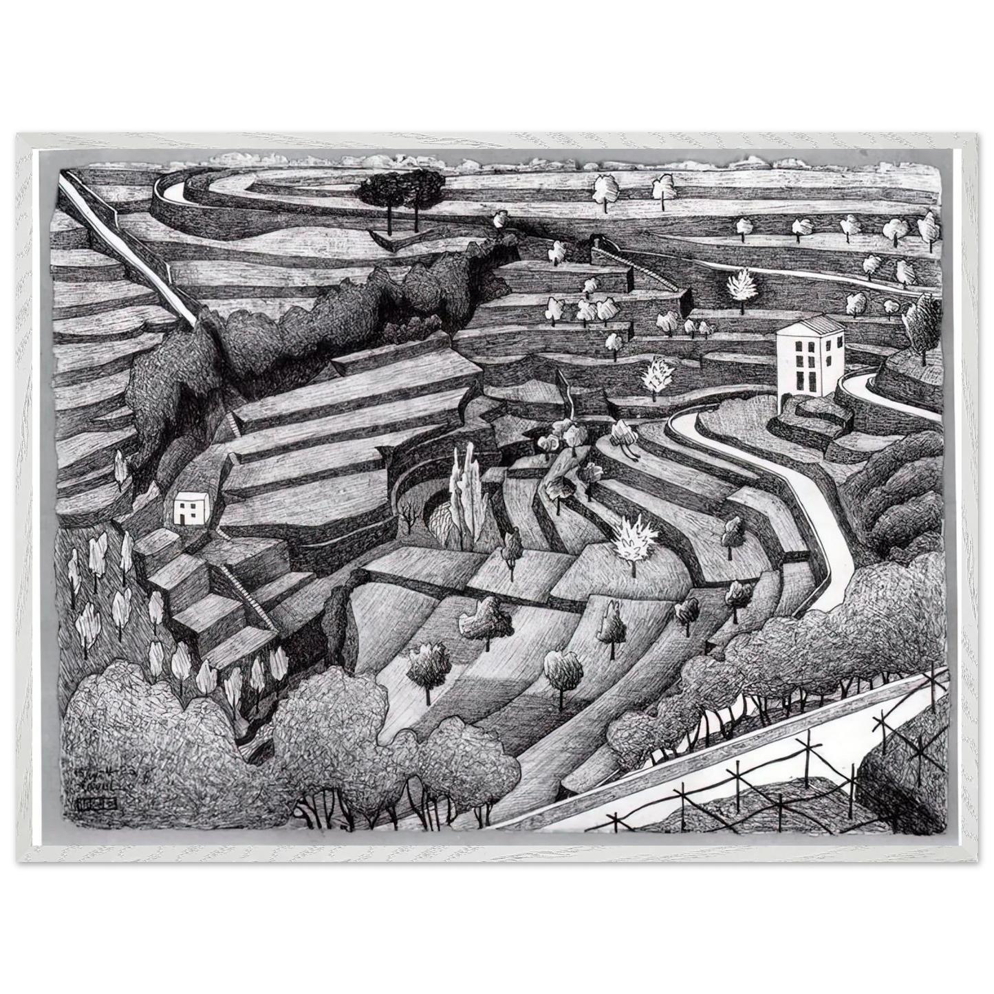 MC Escher - RAVELLO II Wall Art - 21x29.7 cm / 8x12" - Premium Wooden Framed Poster With Fine Art Paper-canvas - Wood frame