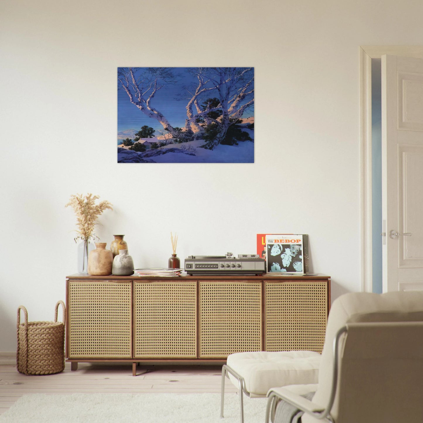 Birches in Winter - Maxfield Parrish Brushed Aluminum Print - 70x100 cm / 28x40 inches | Maxfield Parrish Aluminum Print | Maxfield Parrish Prints